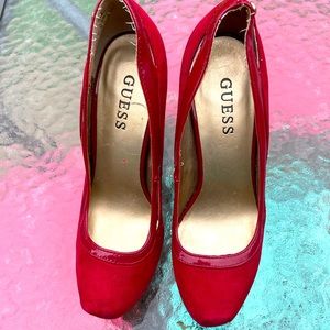 GUESS Brand Suede Feel Red Open Toe Pump Heels 7M